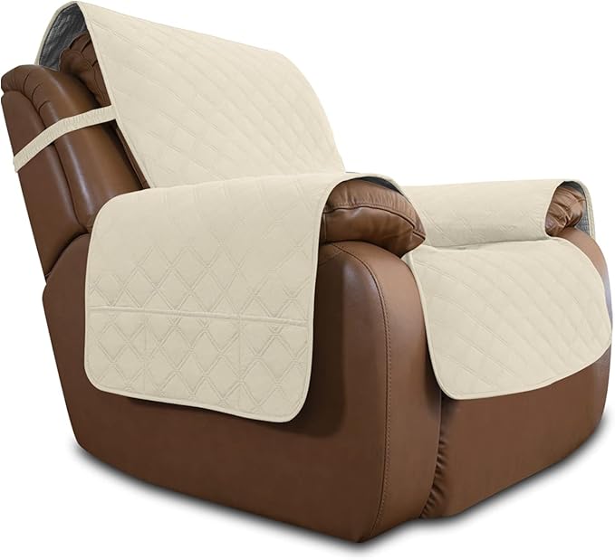 Easy-Going Sofa Slipcover Waterproof Oversized Recliner Chair Cover Non-Slip Fabric Couch Cover for Living Room Washable Furniture Protector for Pets Kids Children Dog Cat (Oversized Recliner, Ivory)
