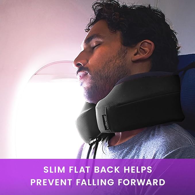 Cabeau Airplane Travel Pillow for Long Flights - Evolution S3 - Supportive Memory Foam with Seat Straps to Secure Your Head and Neck and Provides 360° Support (Jet Black)