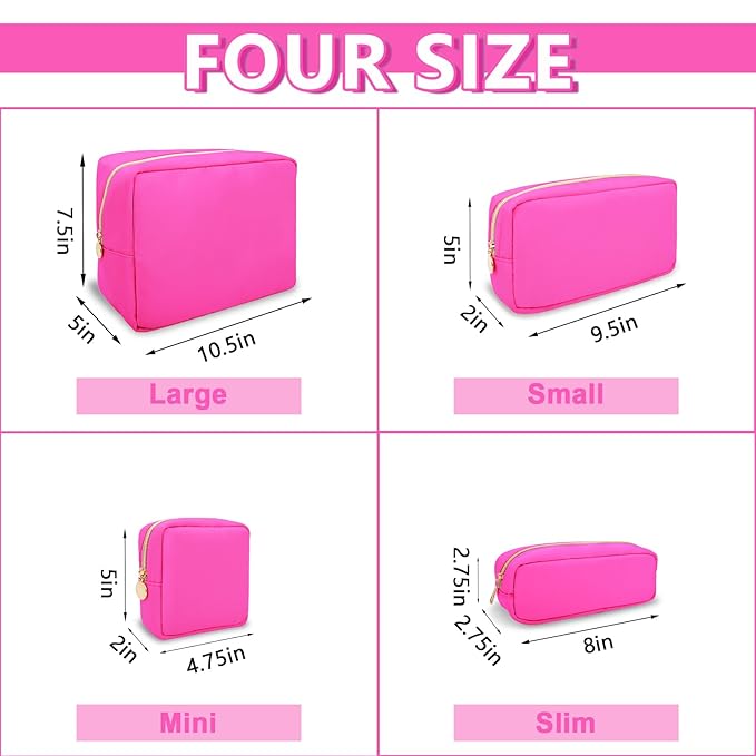 UIXIZQ Small Makeup Pouch for Purse, Nylon Travel Toiletry Storage Pouch Cute Preppy Cosmetic Bag for Women Girls, Waterproof Makeup Organizer Skincare Bag Purse with Zipper (Small-Bubblegum)