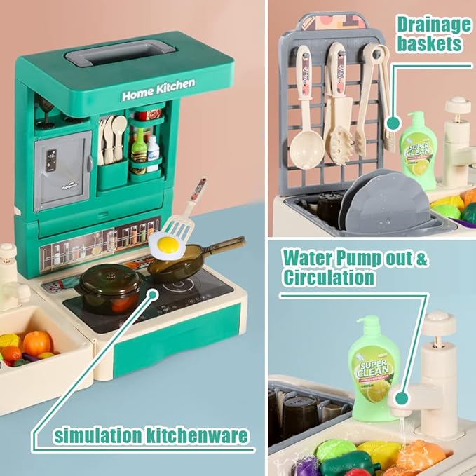 Kitchen Play Set for Kids - 49PCS Pretend Cooking Playset Accessories with Pot and Pan,Dish Rack,Play Sink,Pretend Play Food Toys with Baby&Toddler-Educational Gift for 3 4 5 6 Ages Girls&Boys