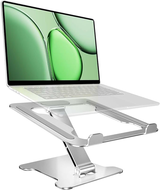 Foldable Aluminum Laptop Stand, Height Adjustable Ergonomic Riser for Collaborative Work,Tablet, Reading and More. Portable Laptop Stand for All 10-16" - Silver