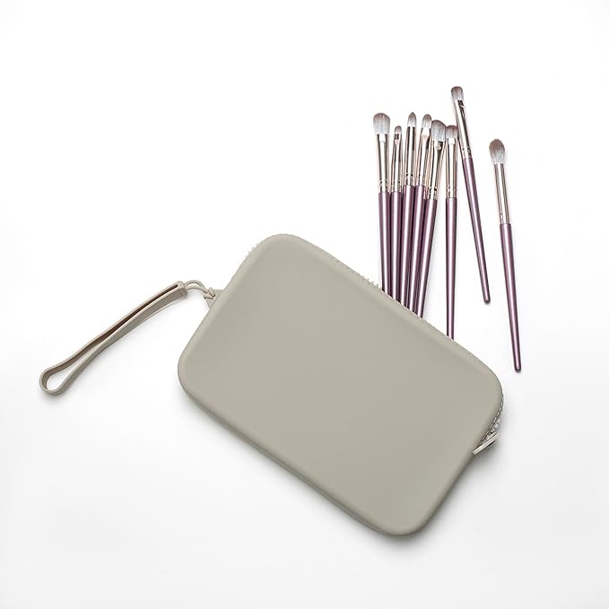 WHHJM Large Silicone Multifunctional Essential Bag Portable Travel Makeup Bag for Women Men Cards Cash Bag Zipper Pouch (Grey)