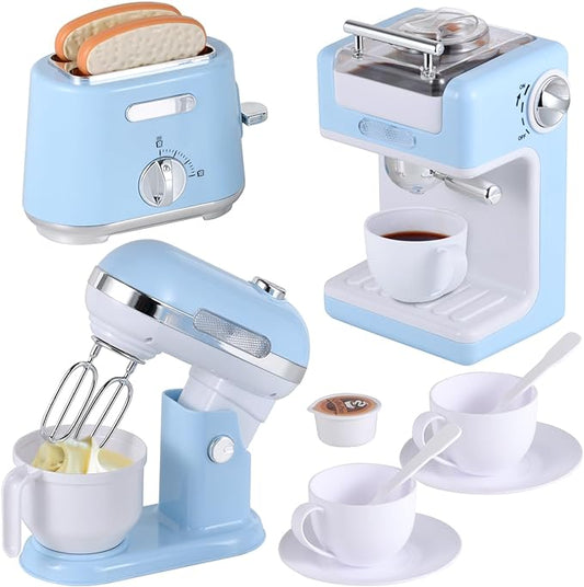 Ehome Play Kitchen Toys Kids Kitchen Accessories Pretend Play Kitchen Appliances Toy Set with Coffee Maker, Mixer, Toaster for Kids Ages 4 5 6 7 8 Girls, Birthday Gifts for Kids, Blue