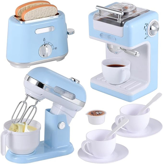Ehome Play Kitchen Toys Kids Kitchen Accessories Pretend Play Kitchen Appliances Toy Set with Coffee Maker, Mixer, Toaster for Kids Ages 4 5 6 7 8 Girls, Birthday Gifts for Kids, Blue