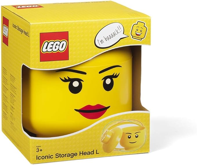 Lego Storage Head, Large, Girl, 9-1/2 x 9-1/2 x 10-3/4 Inches, Yellow