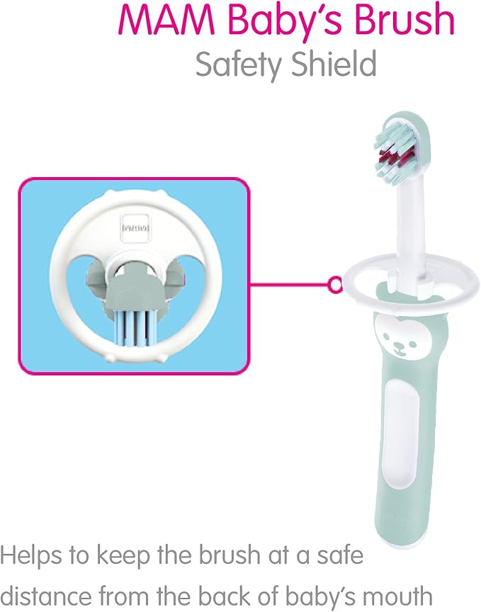 MAM Baby Toothbrushes (2 Baby's Brushes and 1 Safety Shield), Toothbrushes with Brushy the Bear Character, Interactive App, For Boys 6+ Months