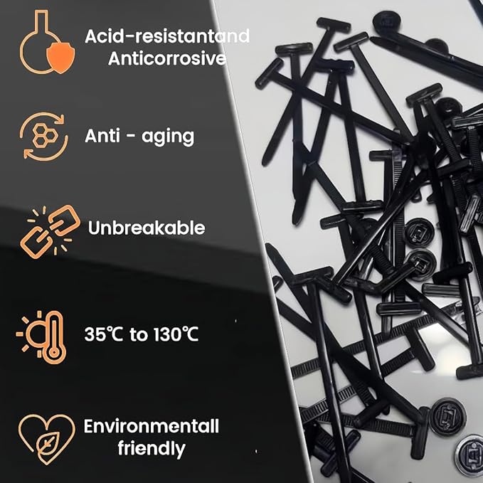 Nylon Universal Cable Tie Buckle,Heavy Duty Black Zip Ties With Pin & Button Design Plastic Cable Ties Tool Fasteners Car Body UV Resistant Zipties for Car Daily Replacement Screw Fixing 50pcs