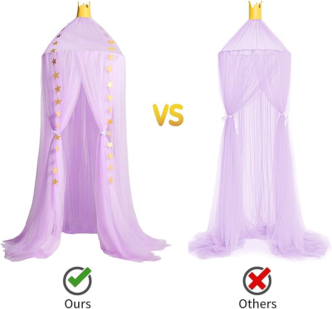 Jolitac Princess Bed Canopy for Girls Room Decor Round Lace Mosquito Net Play Tent Reading Nook Canopies Yarn Girl Dome Netting Castle (New Purple)