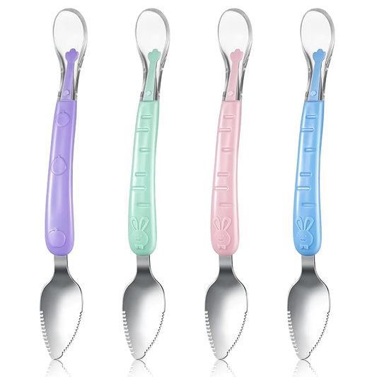 Lallisa 4 Pcs Double Head Baby Silicone Food Spoon Baby Fruit Scraping Mud Spoon Soft Feeding Food Scraper for Infants Fruit Feeding (Multicolor)