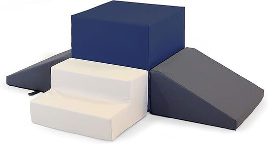 Foamnasium Gymnasium, Indoor Foam Playset, 4 Piece Soft Toddler and Active Kids Play Foam Climber for Crawling, Climbing, Sliding and Jumping, Made in The US, Enhanced Navy Multi