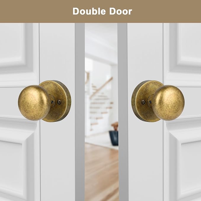 Dummy Door Knobs Interior, Antique Brass Bronze Door Knobs, Vintage Non-Locking Inactive Door Handle for Closet and Bifold, 2 Pack