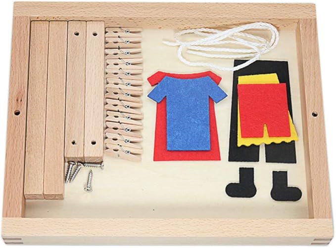 Montessori Wooden DIY Mini Simulation Clothes Drying Frame Clothes Suit Toys for Baby Children Basic Life Practice Training Toys