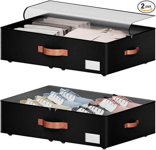 Underbed Storage With Wheels,Large Capacity 7.5 inches Height Storage Bins,Rolling Underbed Shoe Storage Containers,dorm Storage Drawers for clothes & blankets