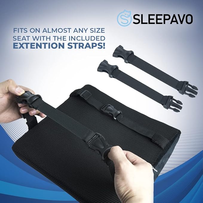 Sleepavo Memory Foam Seat Cushion for Office Chair-Orthopedic Back and Butt Pillow for Sciatica Tailbone Coccyx Hip Pain Relief for Sitting, Gaming, Desk, Car, Airplane-Padded Lumbar Support Pillow