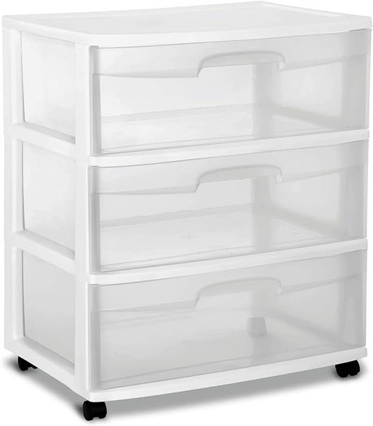 Wide 3 Drawer Cart White