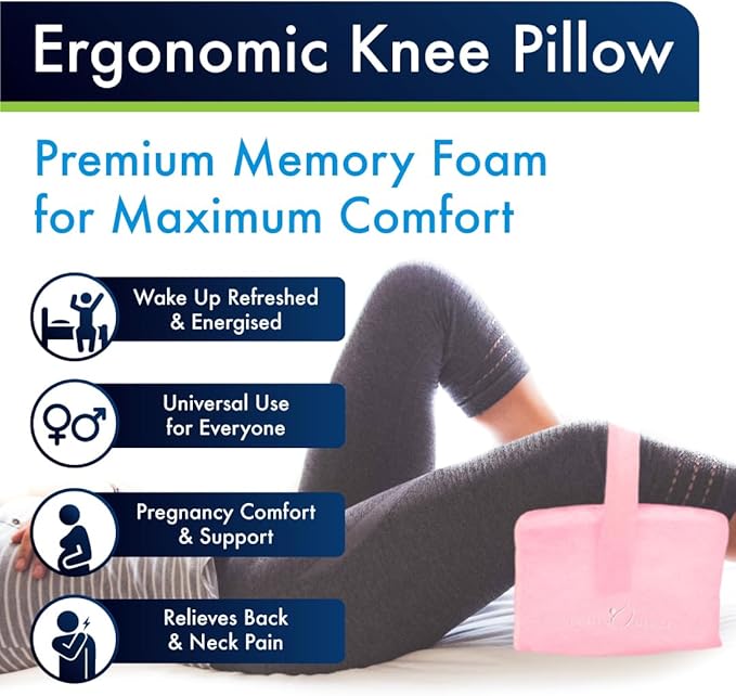 Sports Medica Doctor Developed Knee Pillow for Side Sleepers - Washable Cover Memory Foam Leg Pillow for Side Sleeping, Lower Back & Sciatica Pain Relief - Spine Alignment - Between Knee Hip Cushion