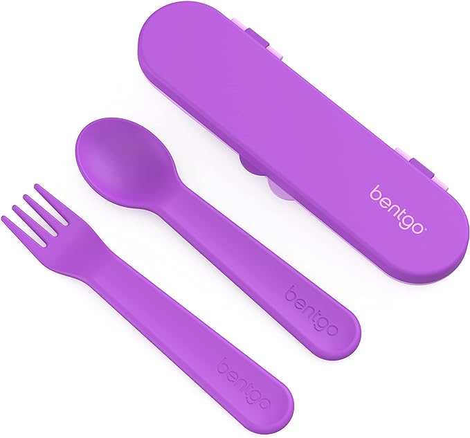 Bentgo Kids Utensil Set - Reusable Plastic Fork, Spoon & Storage Case - BPA-Free Materials, Easy-Grip Handles, Dishwasher Safe - Ideal for School Lunch, Travel, & Outdoors (Purple)
