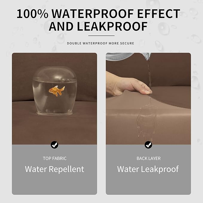 Easy-Going 100% Dual Waterproof Stretch Soft Couch Cover for Dogs, Sofa Slipcover for 3 Separate Cushion Couch Leakproof Furniture Protector for Kids, Pets Brown