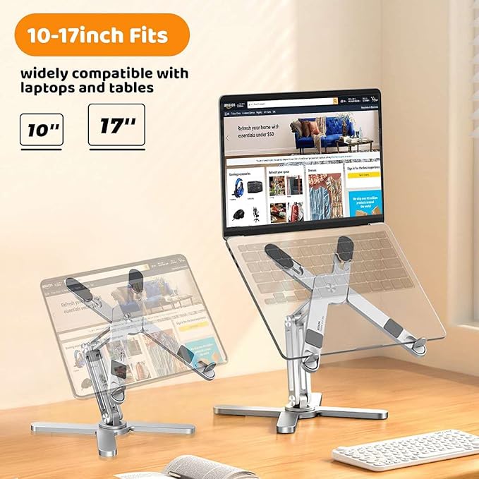Laptop Stand with 360 Rotating Base, Computer Notebook Laptop Riser Metal Holder for Desk Collaborative Work, Fully Foldable for Easy Storage, Fits All MacBook, Laptops up to 16 inches