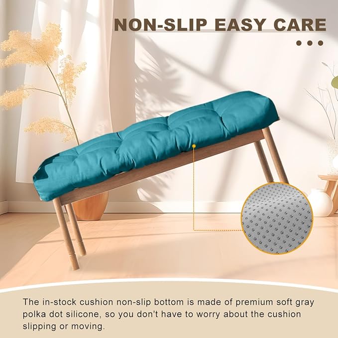 Bench Cushion 36 inches,Indoor/Outdoor Non-Slip Tufted Cushions, Premium Waterproof Linen, Soft Piano Sofa Cushions, Entryway Storage, Bay Window, High-Density Memory Foam(Dark Blue-36x14x4in)