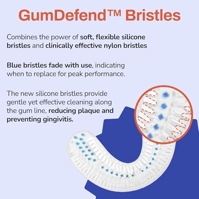 autobrush Kids U Shaped Electric Toothbrush, ADA Accepted, Sonic Pro with Unique 360° Nylon Bristles 3 Cleaning Modes,Whitening LED-Lights,Plays Music (Double-Sided),Ages 6-8, Hippo