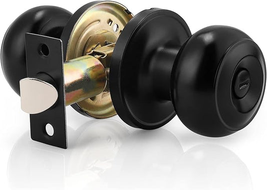 Probrico 1 Pack Black Privacy Door Knob Keyless Doorknobs Interior/Exterior Lockset, Privacy Knobs for Bedroom/Bathroom, Black Modern Design Door Hardware