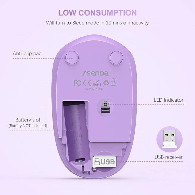Seenda Wireless Mouse, 2.4G Noiseless Portable Computer Mouse for PC, Tablet, Laptop - Purple