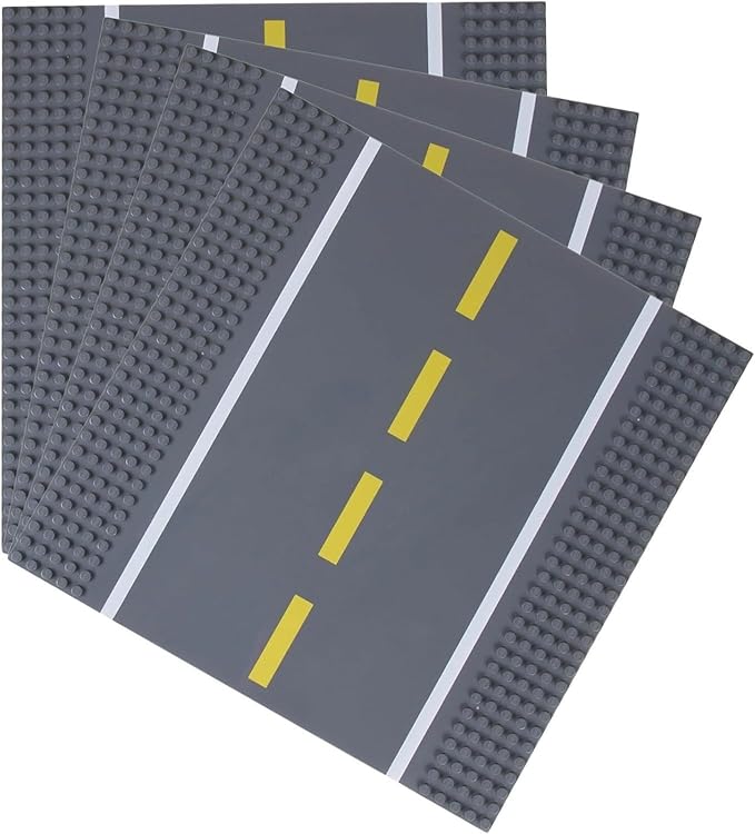 Strictly Briks Compatible with Lego Building Blocks Road Plates 10" x 10", 4 Pack Kids Brick Baseplates for City Road, Street, Race Track, Towns, Compatible with All Major Classic Brands