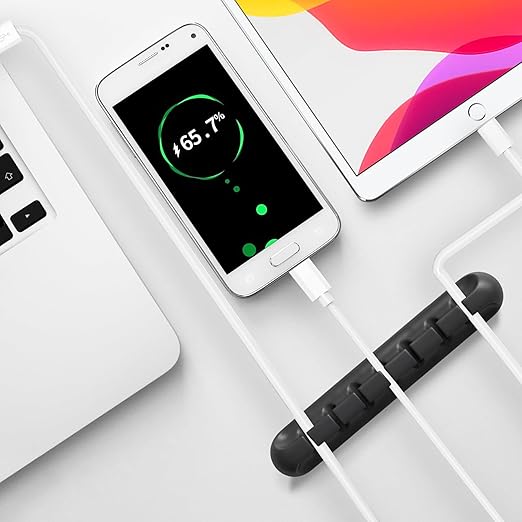 USB Cable Organizer Clips Cord Holder,10 Packs (3-5-7-Slots) Black Self Adhesive Desk Cord Cable Management