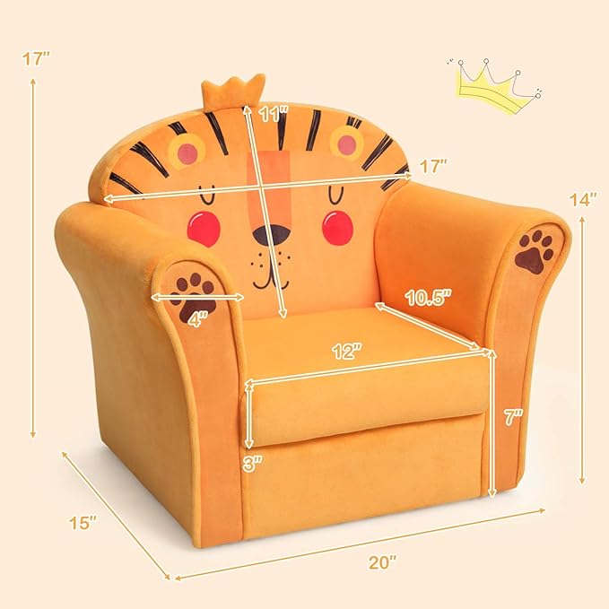 Costzon Kids Couch, Children's Sofa Armrest Chair with Pattern, Toddler Furniture w/Sturdy Wood Construction, Preschool, Lightweight Kids Couch Sofa Chair for Aged 1-5 Boys & Girls Gifts, Lion