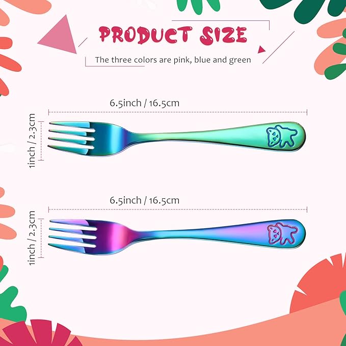 Minatee 6 Pieces Kids Forks Rainbow Kids Cutlery Set Safe Children Forks Stainless Steel Small Metal Self Feeding Children Silverware Utensil Set for Home and Preschools