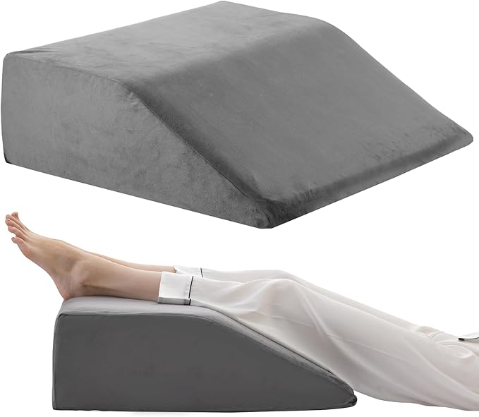 Bedluxe Leg Elevation Pillows, Leg Pillows for Sleeping, Cooling Gel Memory Foam Top, Wedge Pillow for Legs, Leg Wedges for Circulation, Swelling, After Surgery - Removable Cover (6 Inch, Dark Grey)