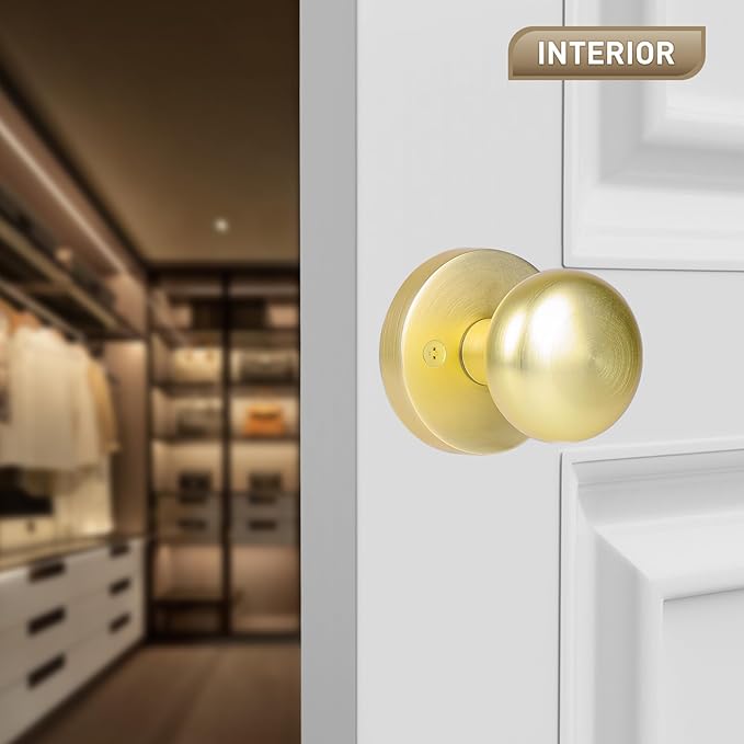 Dummy Door Knobs Interior, Gold/Brass Door Knobs, Vintage Non-Locking Inactive Door Handle for Closet and Bifold, 2 Pack