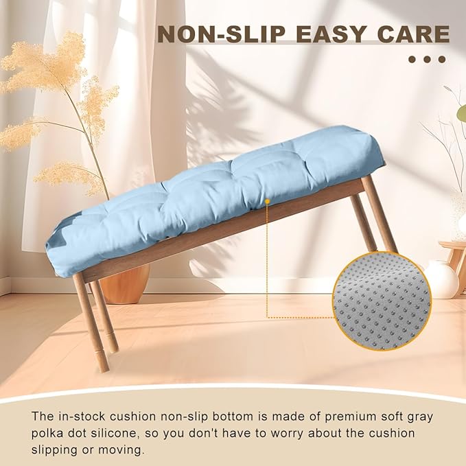 Bench Cushion 30 inches,Indoor/Outdoor Non-Slip Tufted Cushions, Premium Waterproof Linen, Soft Piano Sofa Cushions, Entryway Storage, Bay Window, High-Density Memory Foam(Grey Blue-30x14x4in)