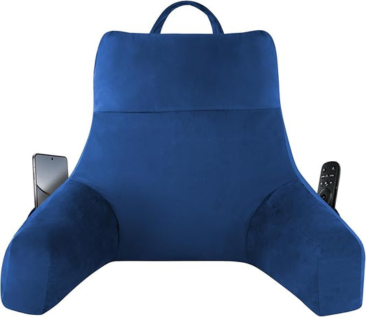 Back Pillow for Bed Sitting up, Reading Pillow for Sitting in Bed Adult, Back Support Pillow, Memory Foam Sit up Lounge Backrest Pillow with Arms for TV, Couch, Chair, Dorm, 18 Inch, Navy Blue
