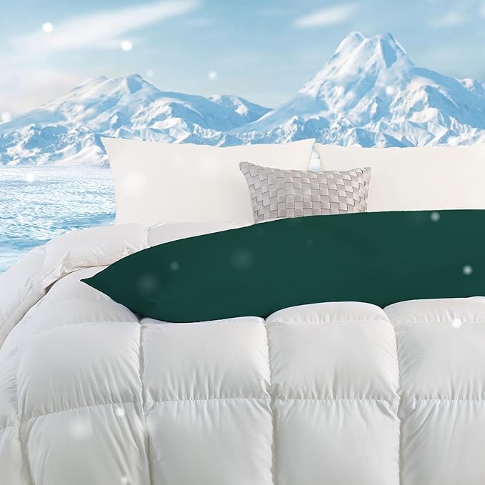 DOWNCOOL Large Body Pillow Insert with Cooling Cover - Soft Long Bed Pillow for Summer - Breathable Full Body Pillow for Adults - 20x54 inch (Green, with Cover)