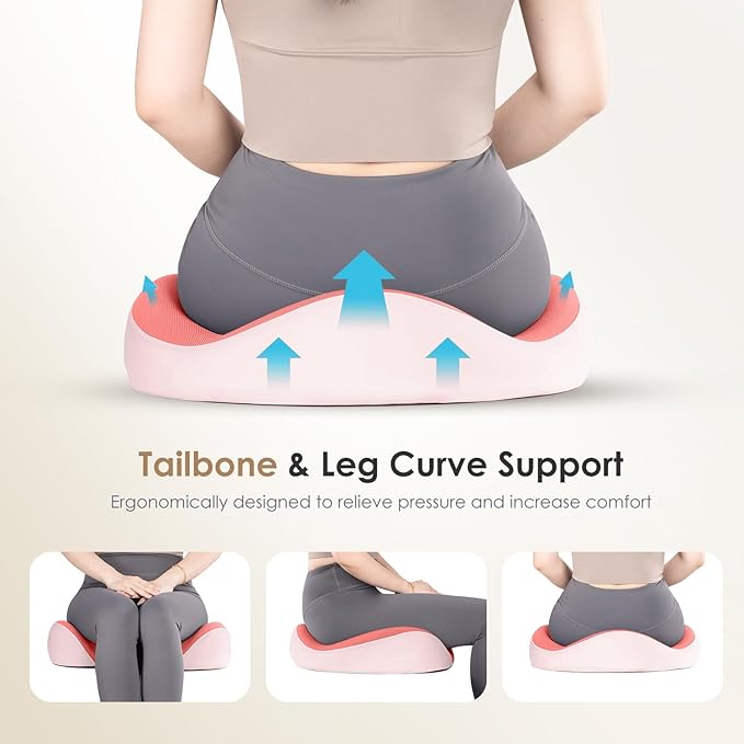 FLORICH Lumbar Support Pillow and Car Seat Cushion for Driving Car Office Chair, Memory Foam Back Support Pillow and Office Seat Chair Cushion for Sciatica Pain Relief - Pink