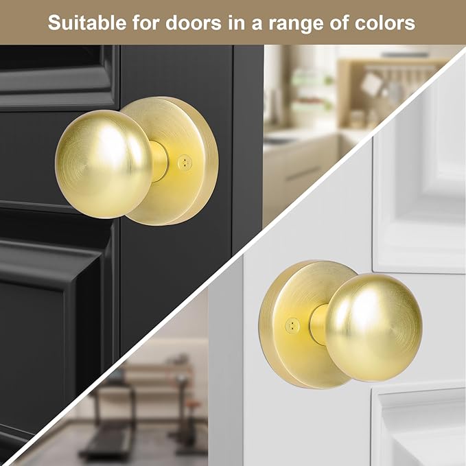 Dummy Door Knobs Interior, Gold/Brass Door Knobs, Vintage Non-Locking Inactive Door Handle for Closet and Bifold, 2 Pack