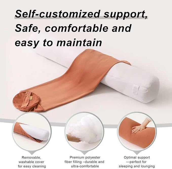 Cuddle Pillow – Body Pillow for Adults, Long Bolster Pillow for Bed, Soft & Supportive for Restful Sleep,39.37 x 7.87 Inches,Amber Orange