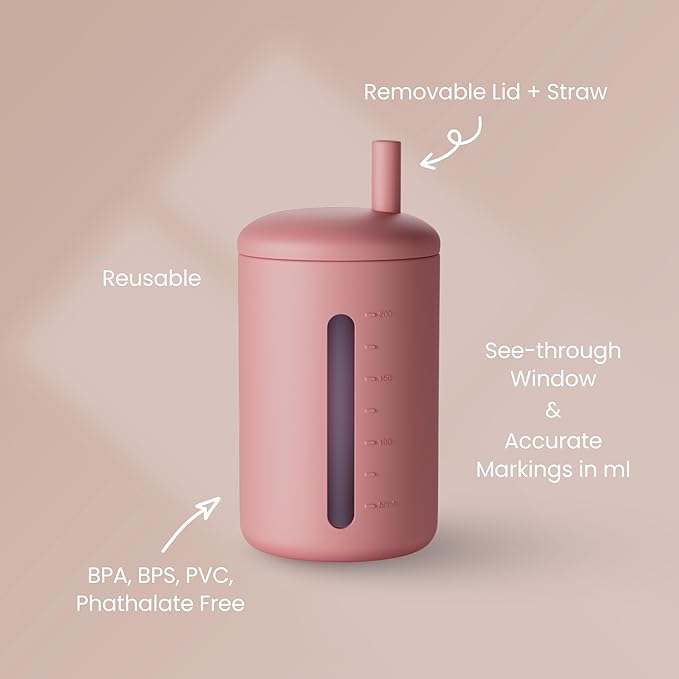 Silicone Straw Cup, 200ml Trainer Cup Toddler Training Straw Cup for Boys and Girls, Unbreakable, 100% Food Grade Silicone (Natural/Cambridge Blue)