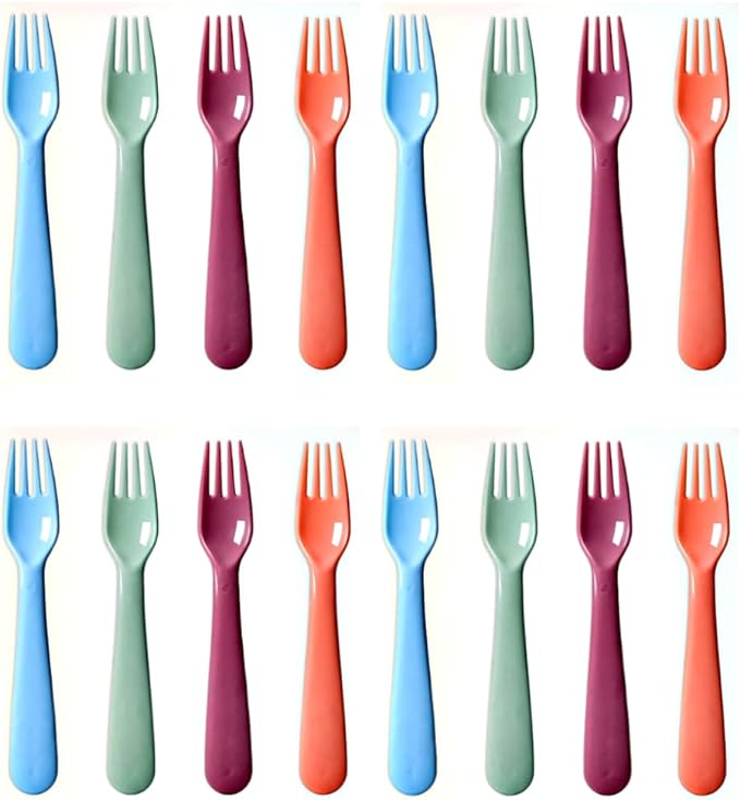 16Pcs Kids Plastic Forks, Macaron-Colored Kids Eating Utensils, Reusable Toddler Silverware Set, BPA Free, Ideal for School Lunch, Camping, Travel, Party Favors, Dishwasher Safe