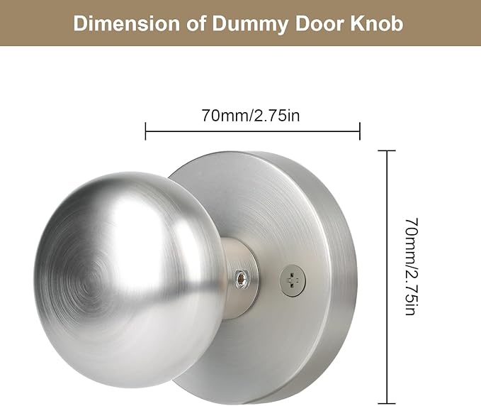Dummy Door Knobs Interior, Satin Nickel Door Knobs, Vintage Non-Locking Inactive Door Handle for Closet and Bifold, 2 Pack