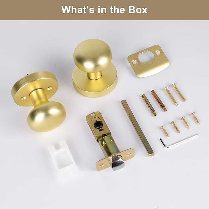 Passage Interior Door Knobs, Gold/Brass Door Knob for Hall and Kitchen, No-Locking Vintage Round Design Door Handle, Zinc Alloy 1 Pack