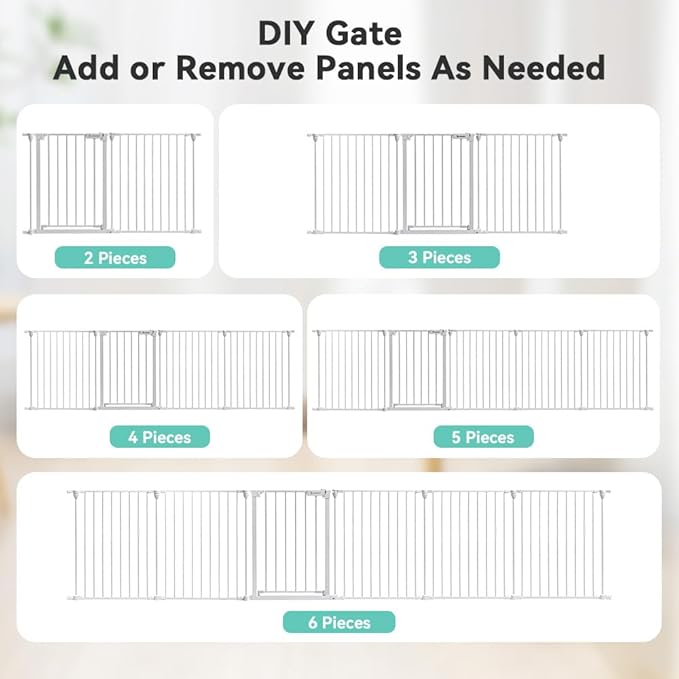 COMOMY 150" Extra Wide Baby Gate with Door, Dog Gates for The House Doorways Fireplace, Auto Close Baby Fence Play Area, Walk Through Pet Gate, Hardware Mounted Baby Gate, 6-Panels (30" Tall, White)