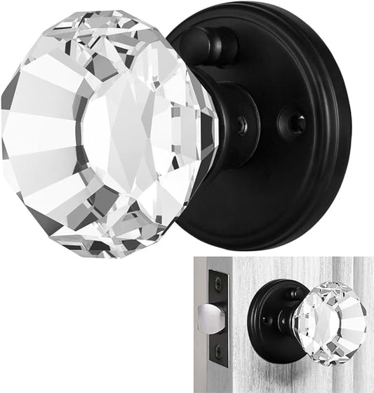 Clear Crystal Door Knob with Lock, Glass Door Knobs Interior Privacy Set, Vintage Decorative Antique Style Handle for Bedroom, Bathroom, Closet, 1 Pack