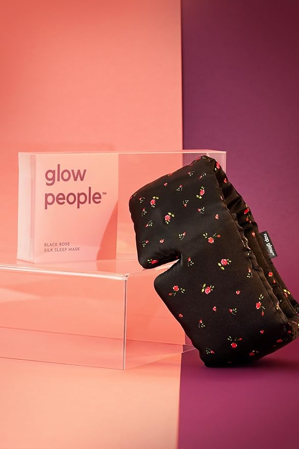 Glow People Silk Sleep Mask – 100% Mulberry Silk Eye Mask for Sleeping, Total Blackout, Cloud-Soft and Adjustable for Beauty Sleep and Travel - Black Rose
