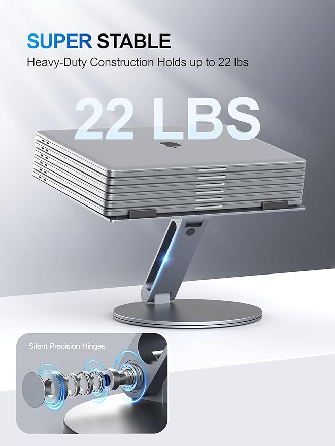 Adjustable Laptop Stand for Desk - 360° Rotating Ergonomic Riser with Aluminum Cooling Vents & Sturdy Construction for 10-16 Inch MacBook Pro/Air, Foldable Portable for Office & Home - Gray