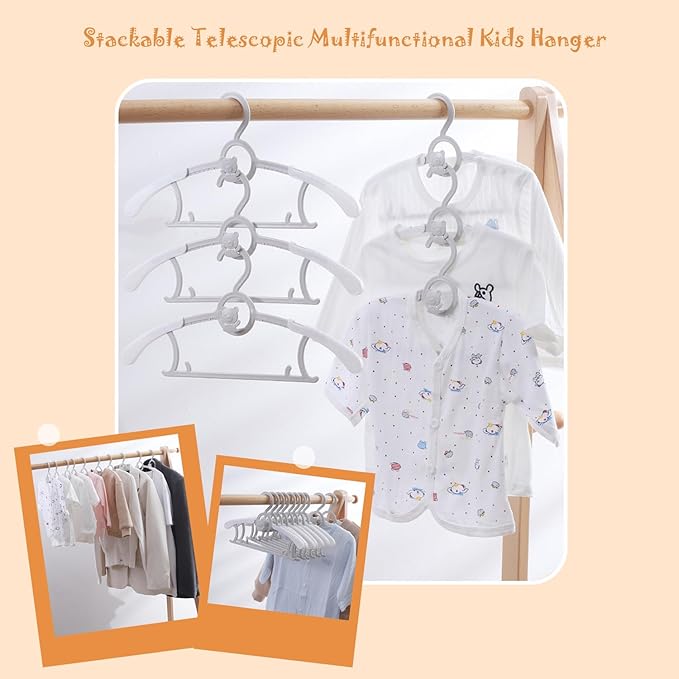 JSF Baby Nursery Closet Hangers, Ultra Thin Non-Slip and Extendable Laundry Infant Pant Hanger for Newborn Clothes 30pcs11-14 Adjustable Children Coat Hanger for Girl Boy Toddler Kids Child