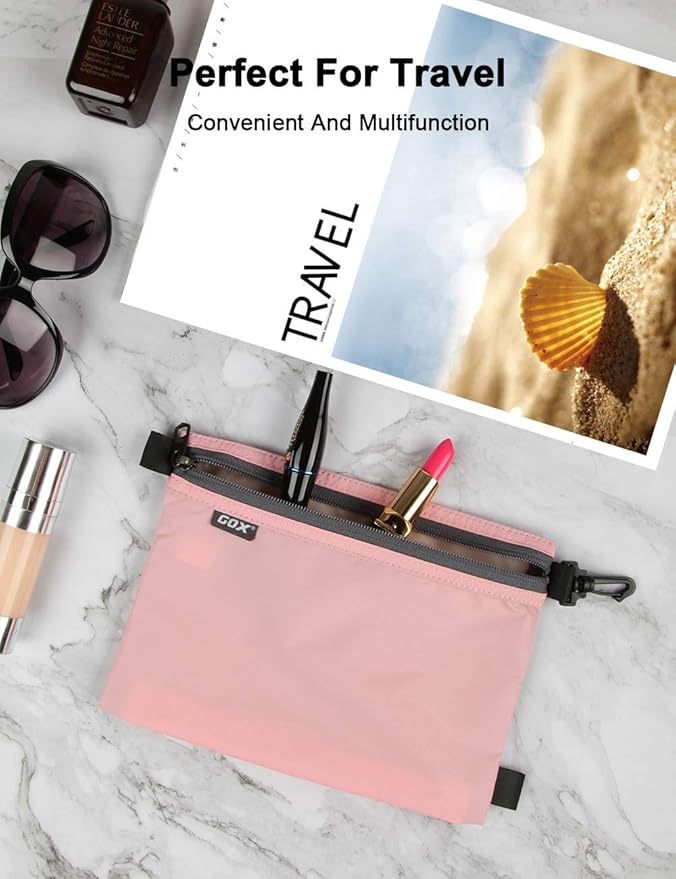 GOX Travel Toiletry Bag Carry On Zipper Pouch Cosmetic Kit Makeup Digital Bag Water Repellent Nylon (Pink)