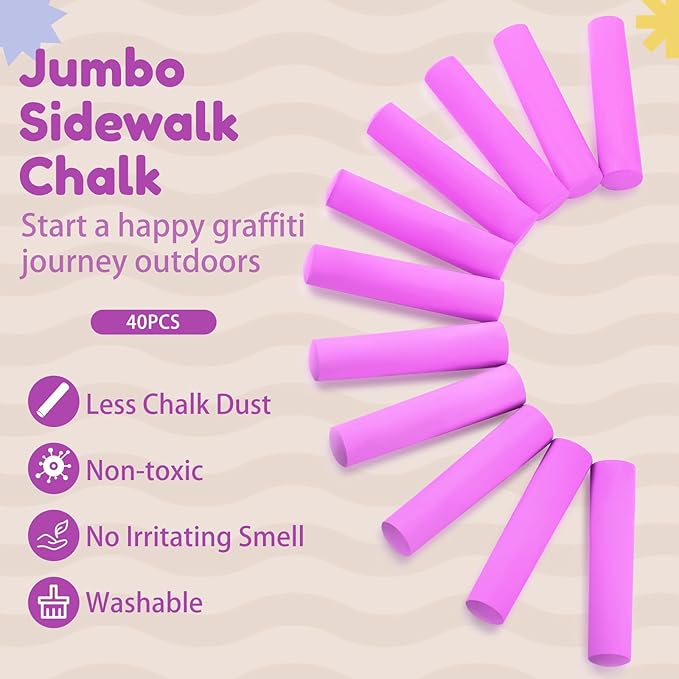 Fulmoon 40 Pcs Jumbo Sidewalk Chalk for Kids Outdoor Art Non Toxic Large Washable Street Chalk for Adults Drawing Painting Graffiti Classroom(Rose Red,Round Style)